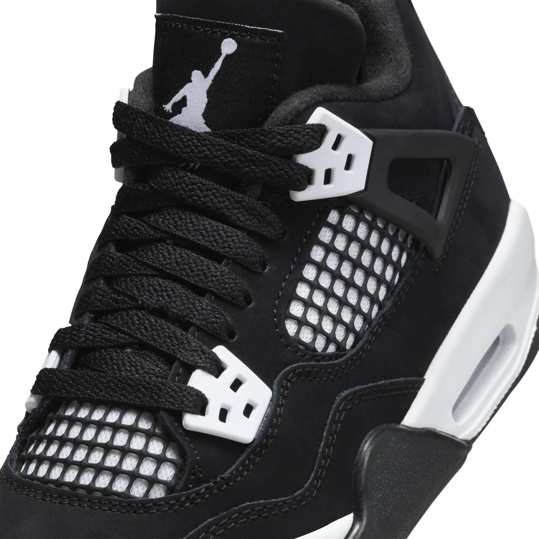 Tongue view of Air Jordan 4 Retro White Thunder (GS) FQ8213-001